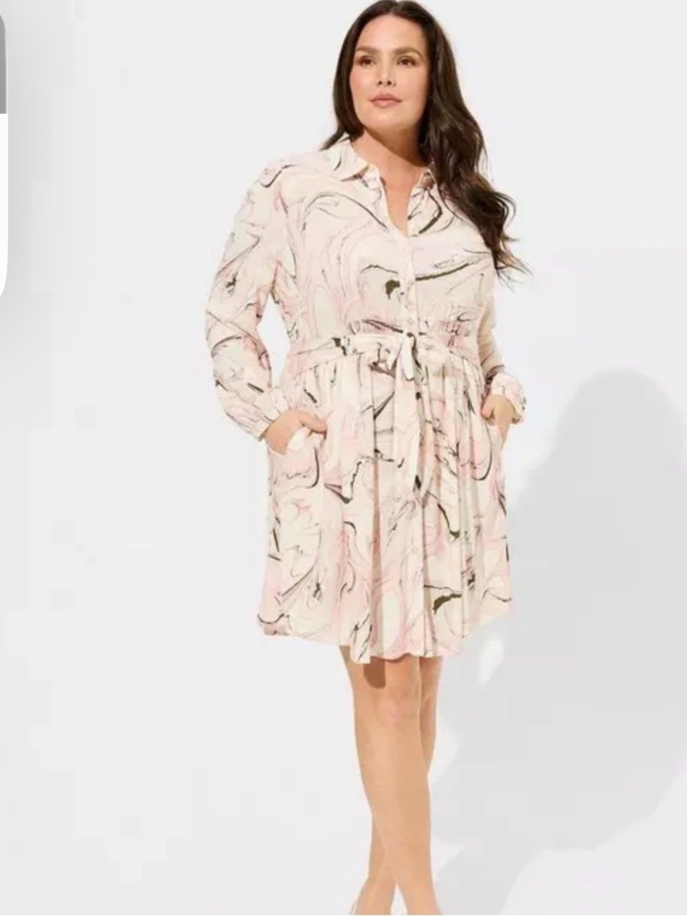Torrid mini dress 3x marla marble dew shirtdress tie button down slub plus size